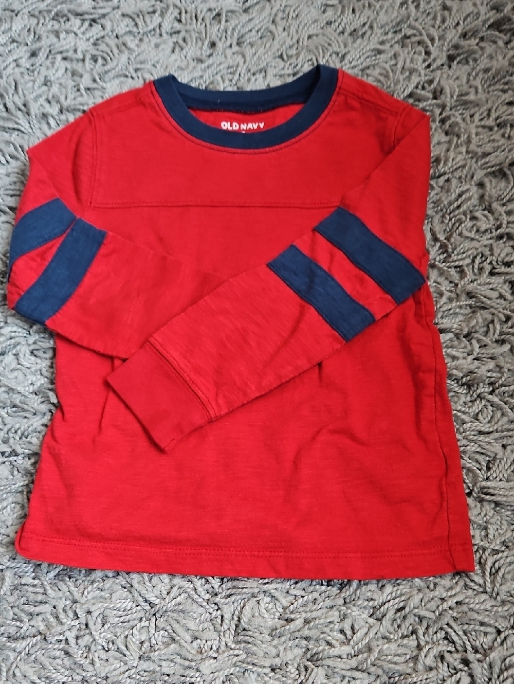 Old Navy Red Long-Sleeve Tee with Navy Stripe Sleeves